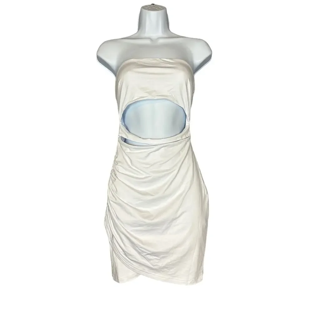 Superdown White Strapless Mini Dress MEDIUM Cutout Bodycon Bachelorette $64 NEW - Picture 2 of 8